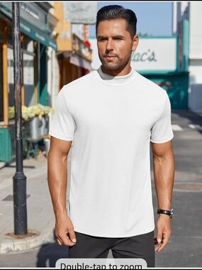 COOFANDY Mens Mock Turtleneck Shirts Short Sleeve Casual Basic Ribbed Tshirt